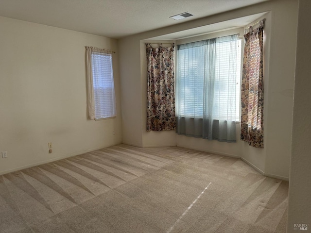 empty room featuring light colored carpet and a textured ceiling