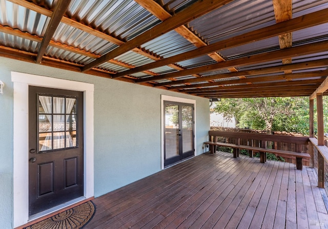 wooden terrace with french doors