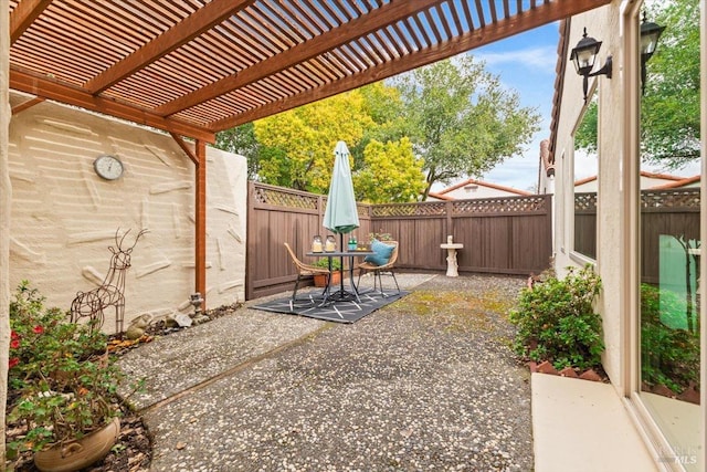 view of patio / terrace with a fenced backyard and a pergola