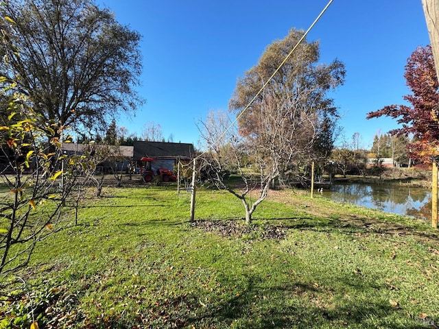 view of yard with a water view