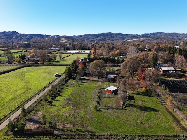 birds eye view of property featuring a rural view and a mountain view