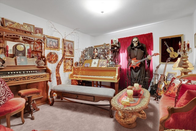 sitting room with carpet flooring