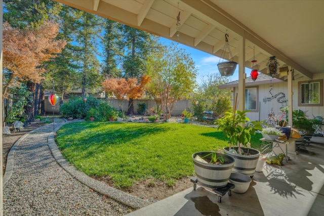 view of yard featuring a fenced backyard and a patio