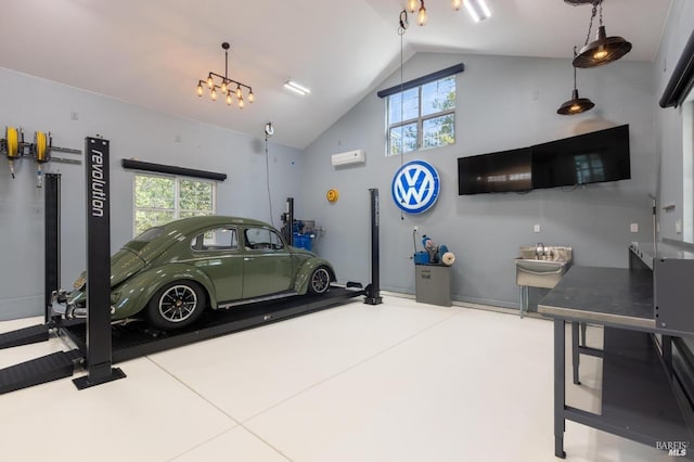 garage with a wall mounted air conditioner