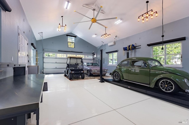 garage with ceiling fan