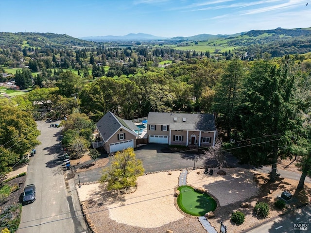 aerial view featuring a mountain view