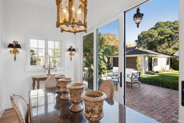 interior space featuring an inviting chandelier