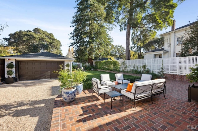 view of patio / terrace with a garage