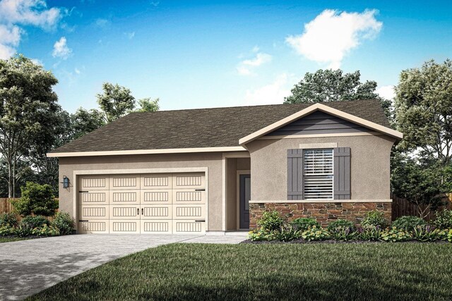 view of front facade featuring a garage and a front lawn