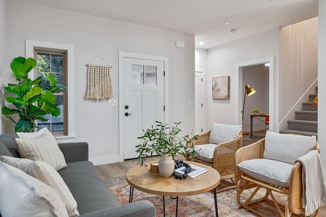 living room with light hardwood / wood-style floors