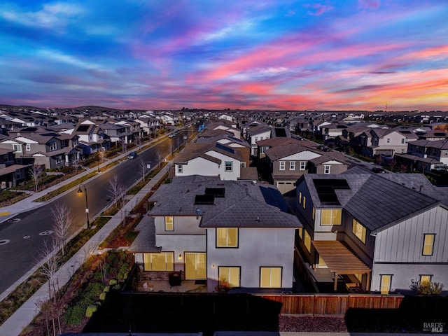 view of aerial view at dusk