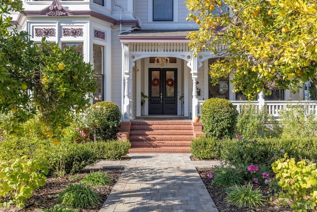 view of exterior entry with french doors