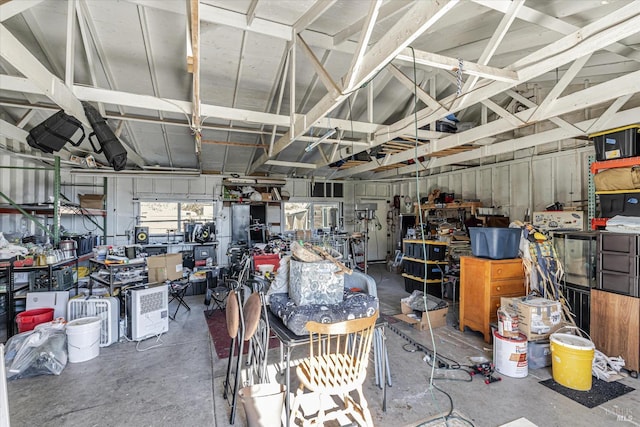 garage featuring a workshop area