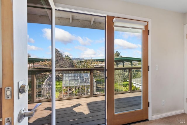 entryway with carpet