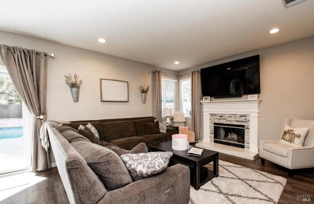 living room with hardwood / wood-style floors