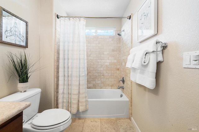 full bathroom featuring vanity, toilet, and shower / tub combo