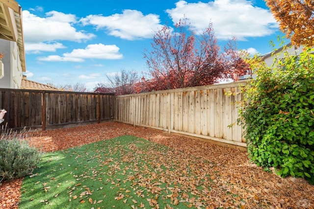 view of yard with a fenced backyard