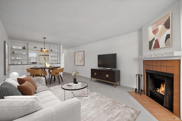 955 Via Casitas, Greenbrae, CA 94904 - living room featuring light colored carpet and a fireplace