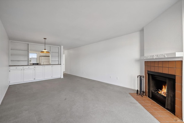 955 Via Casitas, Greenbrae, CA 94904 - unfurnished living room with baseboards, carpet flooring, and a tile fireplace