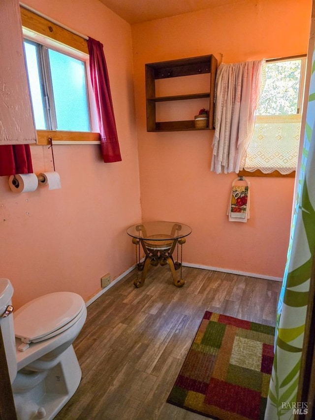 bathroom featuring baseboards, toilet, and wood finished floors