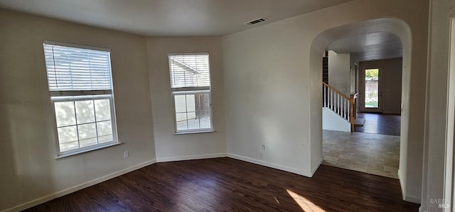 empty room with dark wood-type flooring