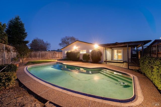 view of pool with a fenced backyard, a fenced in pool, and a patio