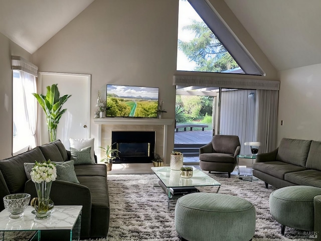 living room with vaulted ceiling