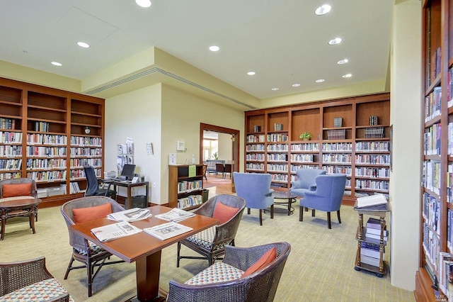 office area with light colored carpet