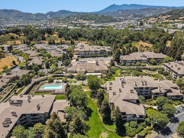 bird's eye view with a mountain view