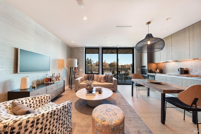 living room with expansive windows