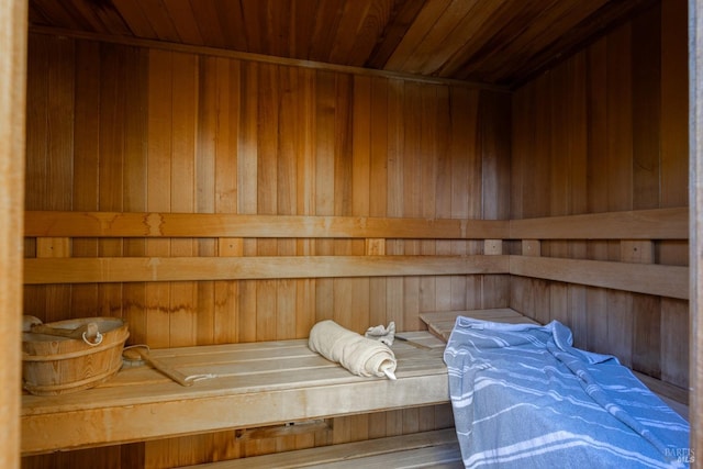 view of sauna with wood-type flooring