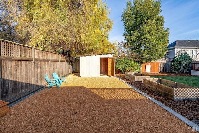 view of yard with a storage shed