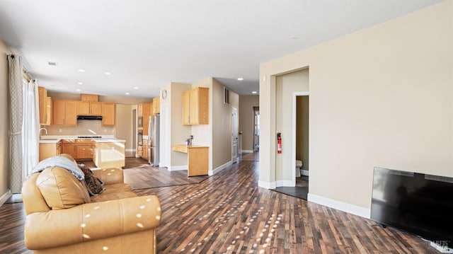 living room featuring dark hardwood / wood-style floors