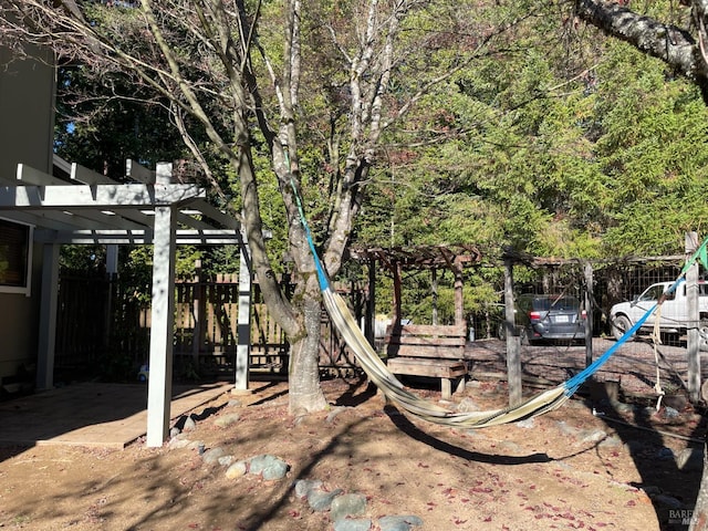 view of yard with a pergola