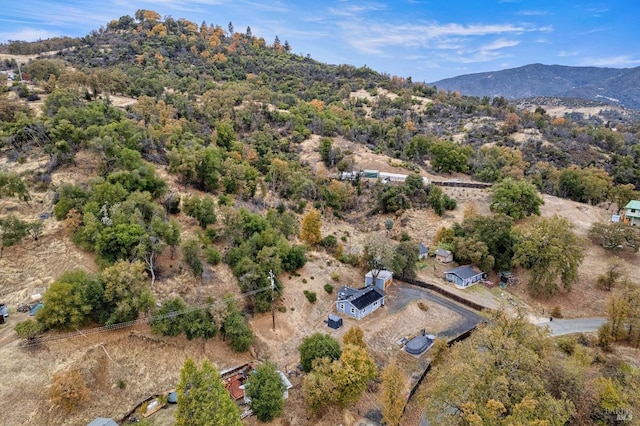 drone / aerial view featuring a mountain view