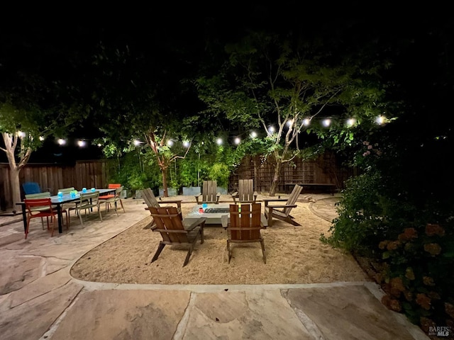 view of patio at night