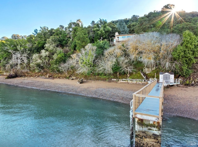 view of dock featuring a water view