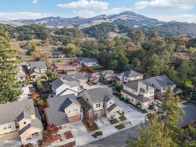 bird's eye view with a mountain view