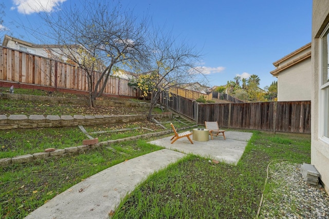 view of yard featuring a fenced backyard and a patio