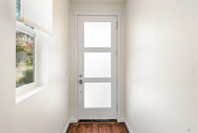 doorway featuring dark hardwood / wood-style floors