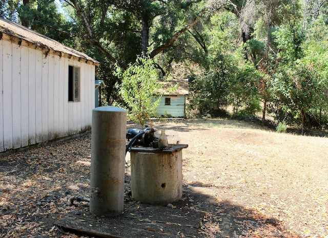 view of yard with a shed