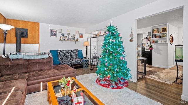 living room with hardwood / wood-style floors