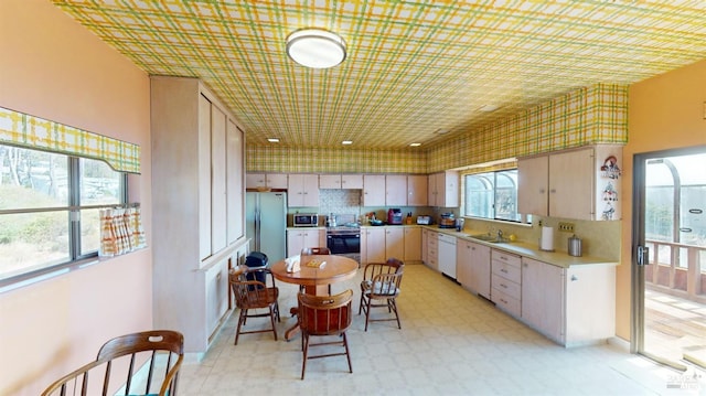 kitchen with stainless steel appliances, sink, and backsplash