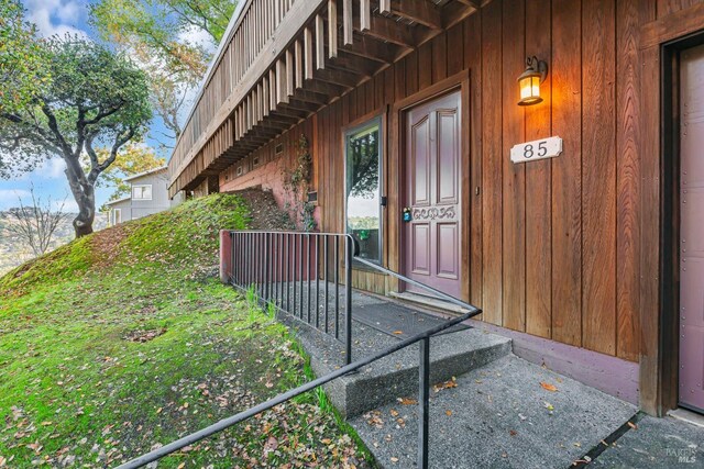 85 Woodside Dr, San Anselmo, CA 94960 - view of exterior entry with board and batten siding
