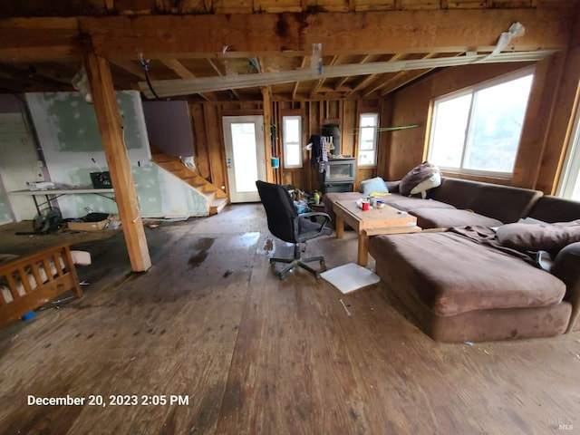 living room with dark hardwood / wood-style floors