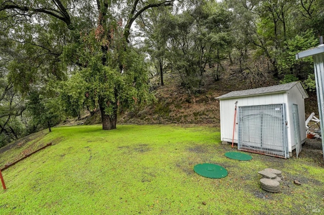 view of yard featuring an outbuilding