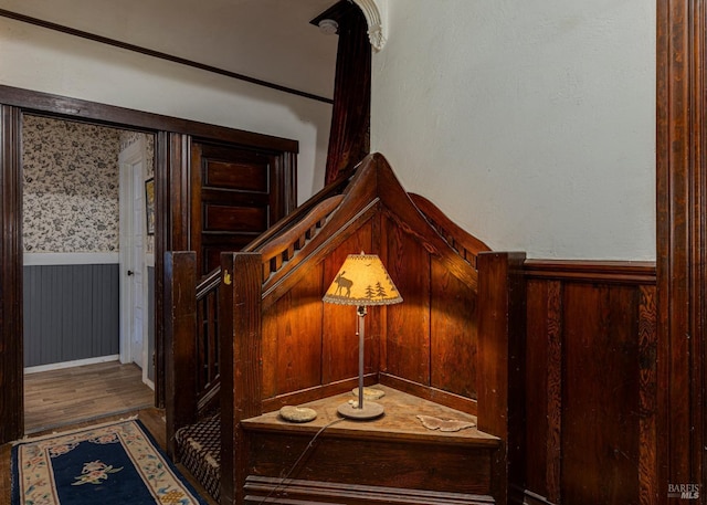 room details featuring wood walls