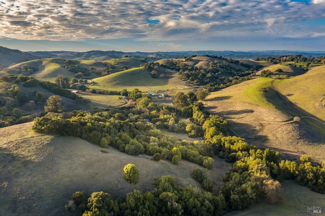 birds eye view of property featuring a mountain view