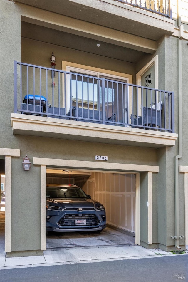 exterior space with a garage