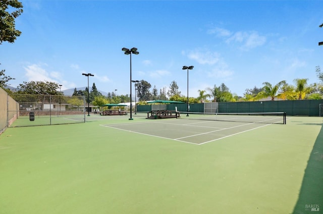 view of tennis court with fence